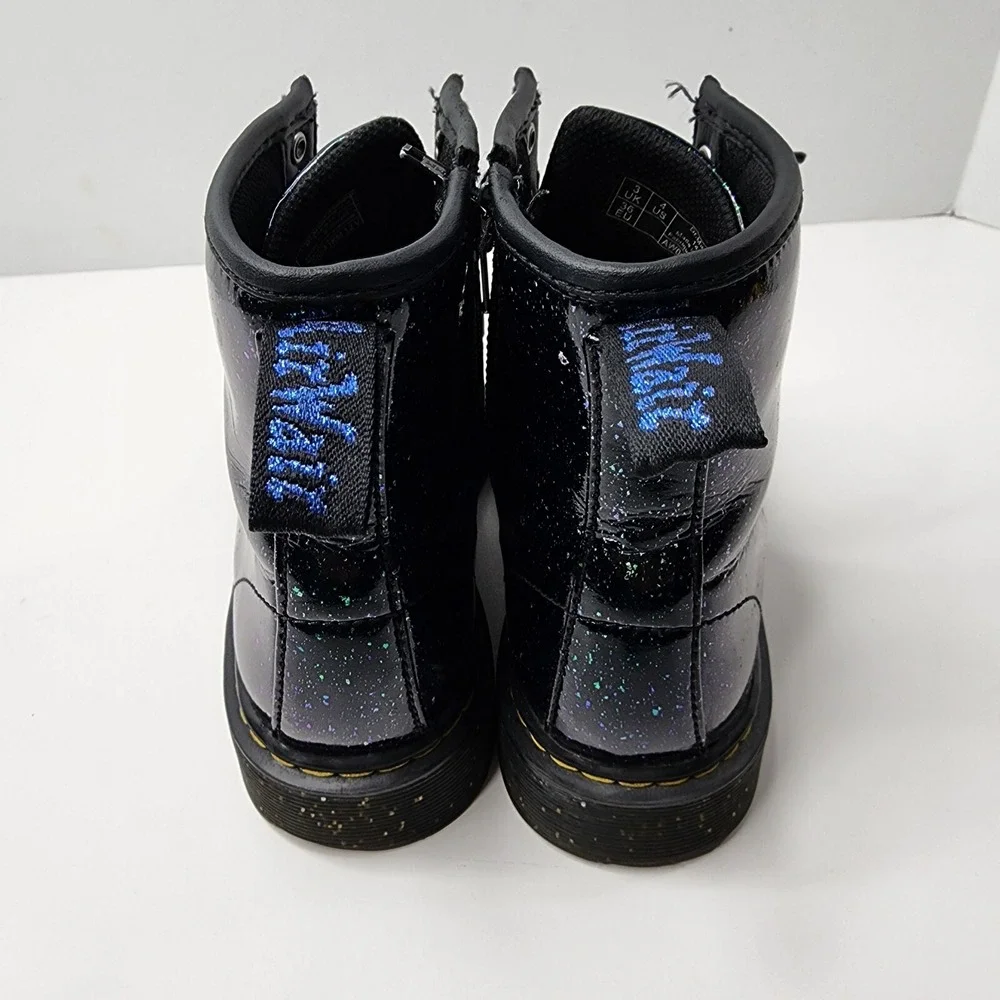 Dr. Martens Youth/Kids Sz 4 1460 J Black Cosmic Glitter Boots -27050001 Zip/Tie